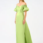 Cape Balloon Sleeve Stone Embroidered Long Evening Dress - 9084C