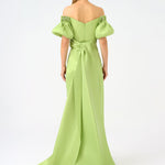 Cape Balloon Sleeve Stone Embroidered Long Evening Dress - 9084C