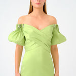 Cape Balloon Sleeve Stone Embroidered Long Evening Dress - 9084C