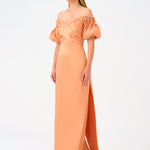 Cape Balloon Sleeve Stone Embroidered Long Evening Dress - 9084C