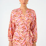Long Sleeve V Neck Patterned Satin Long Evening Dress - 9156C