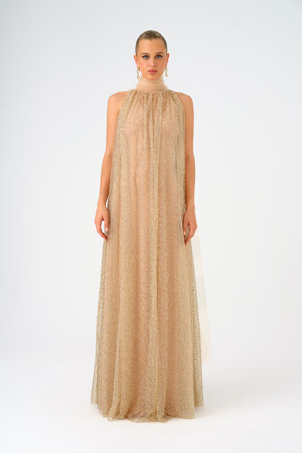 Sequined Sleeveless Long Evening Dress - 9180C