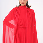 Bead Embroidered Hijab Chiffon Long Evening Dress - 9154C