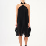 Halter Neck Brooch Detailed Pleated Mini Evening Dress - 9127C