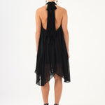 Halter Neck Brooch Detailed Pleated Mini Evening Dress - 9127C