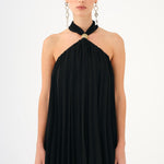 Halter Neck Brooch Detailed Pleated Mini Evening Dress - 9127C
