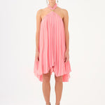 Halter Neck Brooch Detailed Pleated Mini Evening Dress - 9127C
