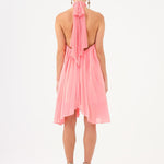Halter Neck Brooch Detailed Pleated Mini Evening Dress - 9127C
