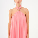 Halter Neck Brooch Detailed Pleated Mini Evening Dress - 9127C