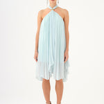 Halter Neck Brooch Detailed Pleated Mini Evening Dress - 9127C