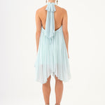 Halter Neck Brooch Detailed Pleated Mini Evening Dress - 9127C