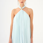 Halter Neck Brooch Detailed Pleated Mini Evening Dress - 9127C