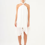 Halter Neck Brooch Detailed Pleated Mini Evening Dress - 9127C