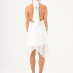Halter Neck Brooch Detailed Pleated Mini Evening Dress - 9127C