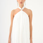 Halter Neck Brooch Detailed Pleated Mini Evening Dress - 9127C