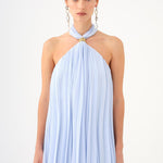 Halter Neck Brooch Detailed Pleated Mini Evening Dress - 9127C