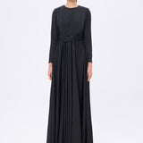 Bel Drape Detaylı Uzun Kollu Uzun Abiye Elbise - 9208C - SİYAH
