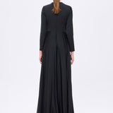 Bel Drape Detaylı Uzun Kollu Uzun Abiye Elbise - 9208C - SİYAH
