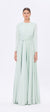 Bel Drape Detaylı Uzun Kollu Uzun Abiye Elbise - 9208C - MİNT
