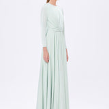 Bel Drape Detaylı Uzun Kollu Uzun Abiye Elbise - 9208C - MİNT
