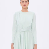 Bel Drape Detaylı Uzun Kollu Uzun Abiye Elbise - 9208C - MİNT