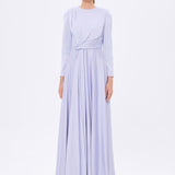 Bel Drape Detaylı Uzun Kollu Uzun Abiye Elbise - 9208C - LAVANTA
