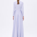 Bel Drape Detaylı Uzun Kollu Uzun Abiye Elbise - 9208C - LAVANTA
