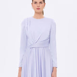 Bel Drape Detaylı Uzun Kollu Uzun Abiye Elbise - 9208C - LAVANTA