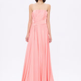 Taş Detaylı Drapeli Straplez Uzun Abiye Elbise - 9209C - PEMBE