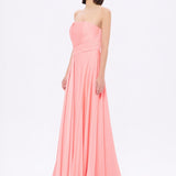 Taş Detaylı Drapeli Straplez Uzun Abiye Elbise - 9209C - PEMBE
