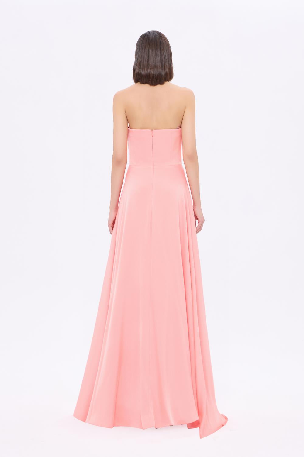 Taş Detaylı Drapeli Straplez Uzun Abiye Elbise - 9209C - PEMBE
