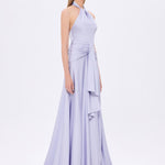Long Evening Dress with Neck Straps and Waist Drape Detail - 9253C