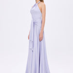 Long Evening Dress with Neck Straps and Waist Drape Detail - 9253C