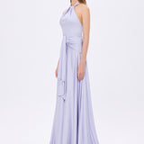 Long Evening Dress with Neck Straps and Waist Drape Detail - 9253C