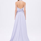 Long Evening Dress with Neck Straps and Waist Drape Detail - 9253C