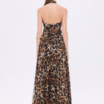 Leopard Patterned Long Evening Dress with Neck Straps - 9266C