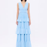 V-Neck Volan Chiffon Long Evening Dress - 9274C