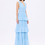 V-Neck Volan Chiffon Long Evening Dress - 9274C