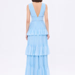 V-Neck Volan Chiffon Long Evening Dress - 9274C