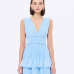V-Neck Volan Chiffon Long Evening Dress - 9274C