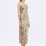 Askılı Yırtmaçlı Payet Midi Abiye Elbise - 9276C - GOLD
