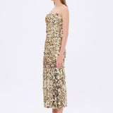 Askılı Yırtmaçlı Payet Midi Abiye Elbise - 9276C - GOLD