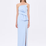 Strapless Collar Slit Satin Long Evening Dress - 9281C
