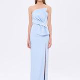 Strapless Collar Slit Satin Long Evening Dress - 9281C