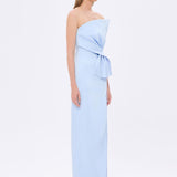 Strapless Collar Slit Satin Long Evening Dress - 9281C