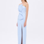 Strapless Collar Slit Satin Long Evening Dress - 9281C