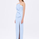 Strapless Collar Slit Satin Long Evening Dress - 9281C