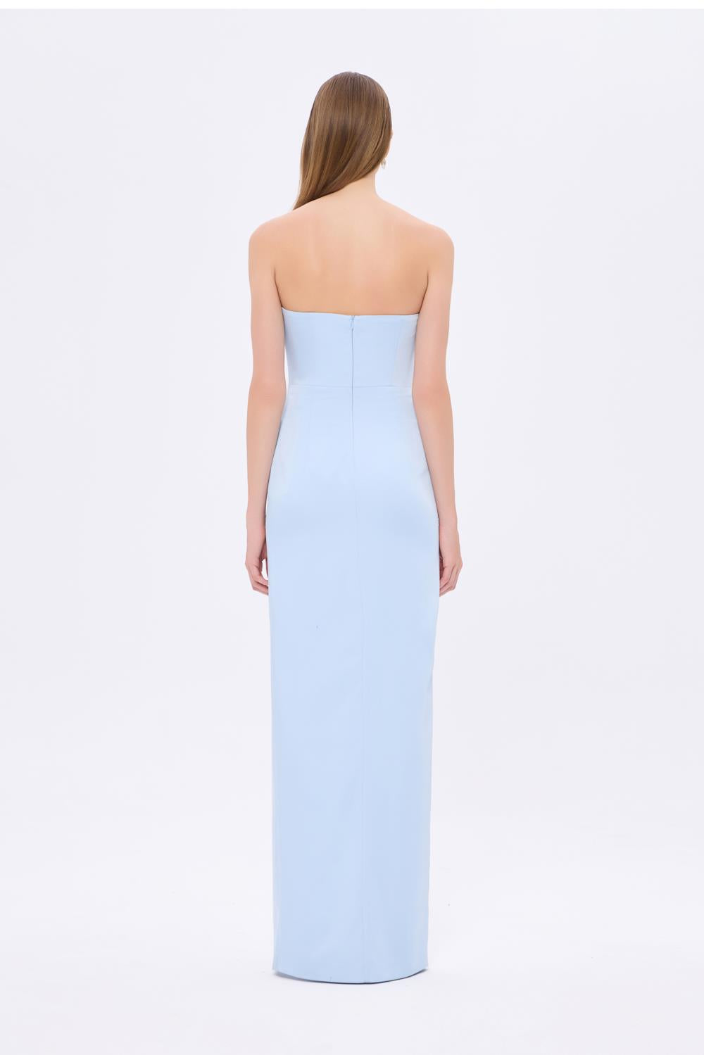 Strapless Collar Slit Satin Long Evening Dress - 9281C