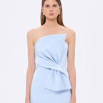 Strapless Collar Slit Satin Long Evening Dress - 9281C