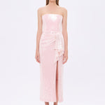 Strapless Midi Evening Dress with Waist Drape Detail - 9295C
